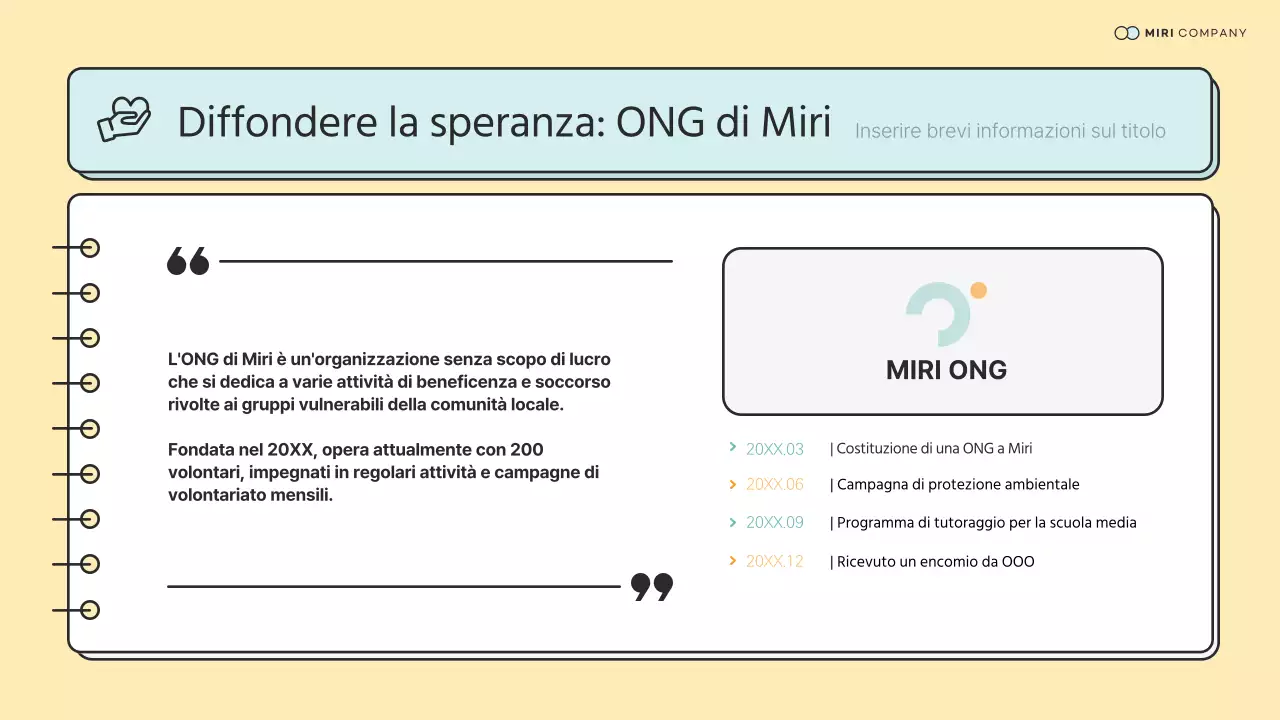 Materiale semplice di preformazione del Corpo delle ONG in menta e giallo