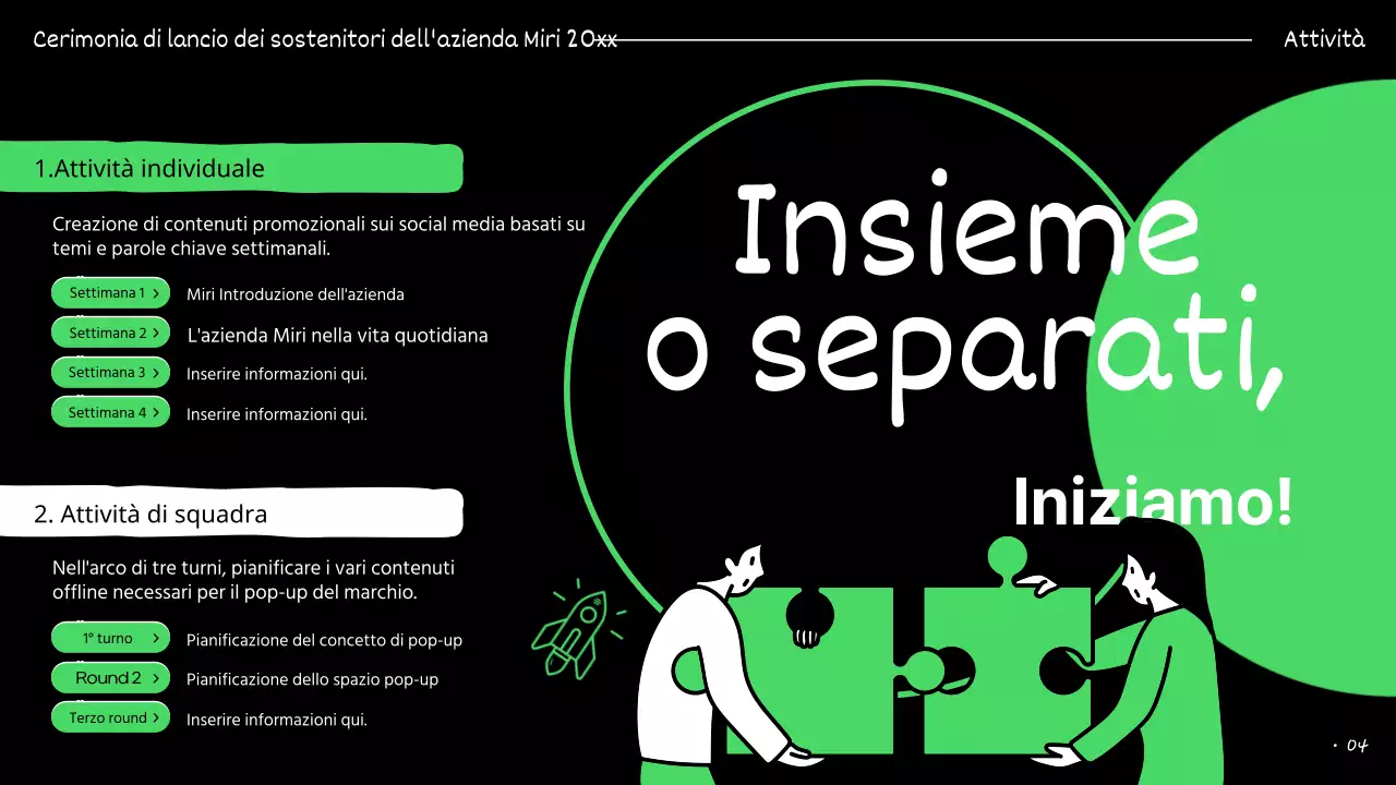 Presentazioni dei sostenitori evidenziate in verde e nero