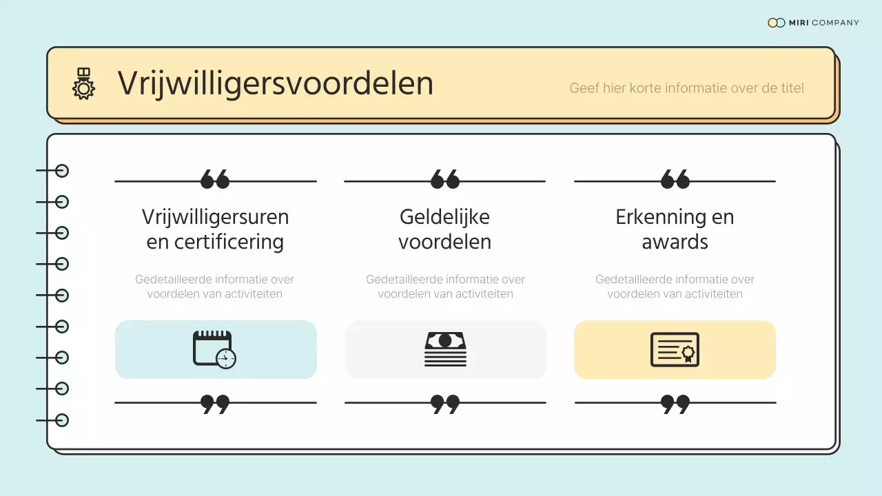 Eenvoudig NGO Corps voortrainingsmateriaal in mint en geel