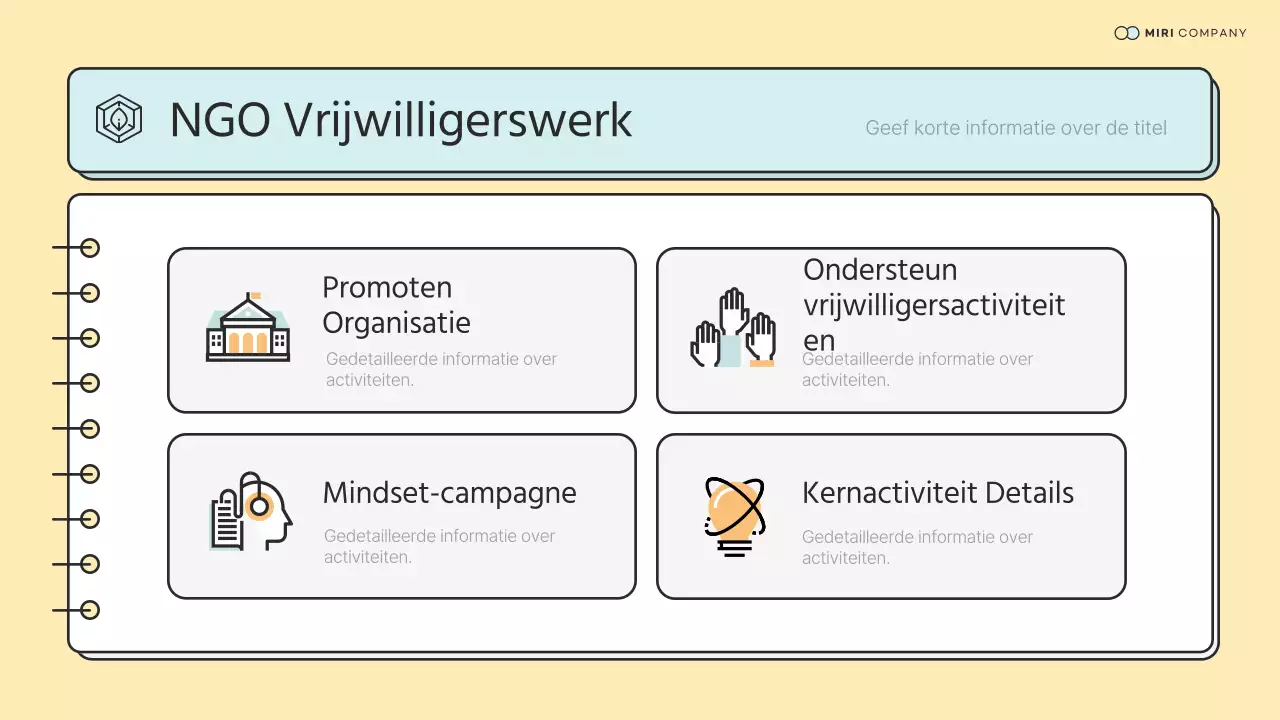 Eenvoudig NGO Corps voortrainingsmateriaal in mint en geel