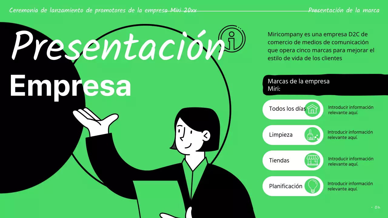 Presentaciones de los patrocinadores resaltadas en verde y negro