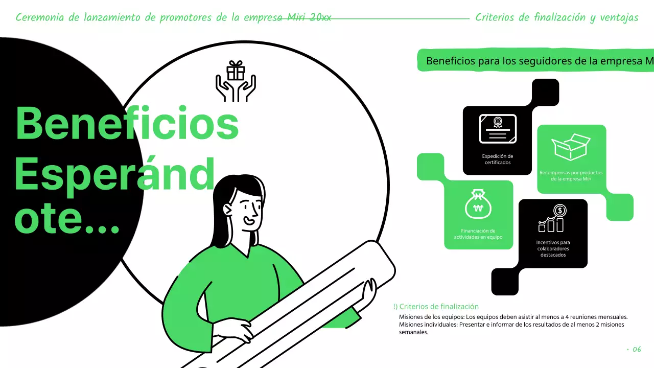 Presentaciones de los patrocinadores resaltadas en verde y negro