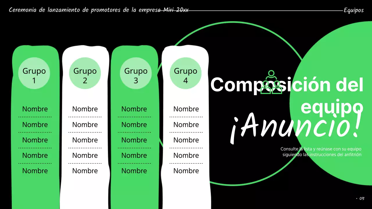 Presentaciones de los patrocinadores resaltadas en verde y negro