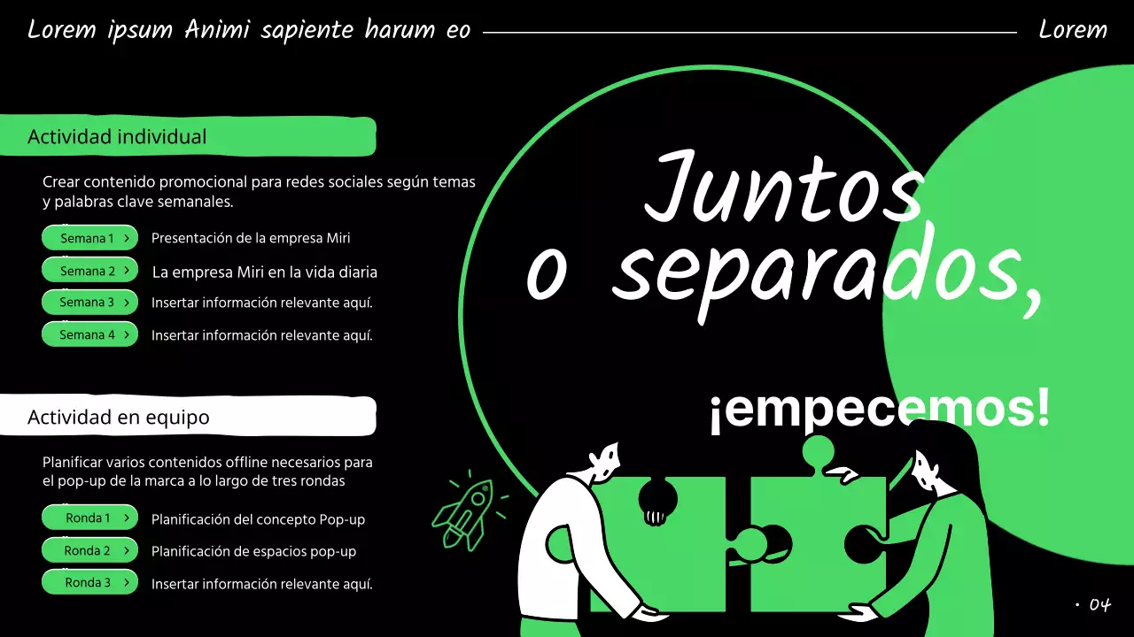 Presentaciones de los patrocinadores resaltadas en verde y negro