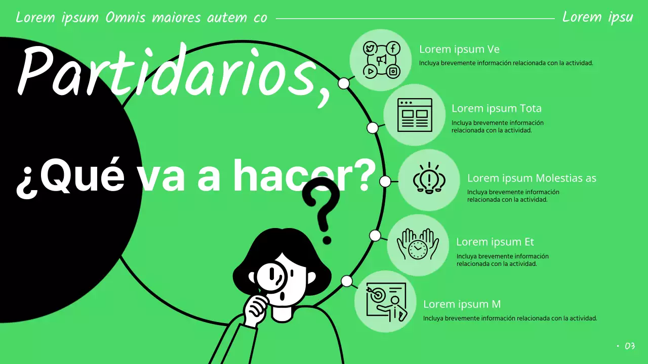 Presentaciones de los patrocinadores resaltadas en verde y negro