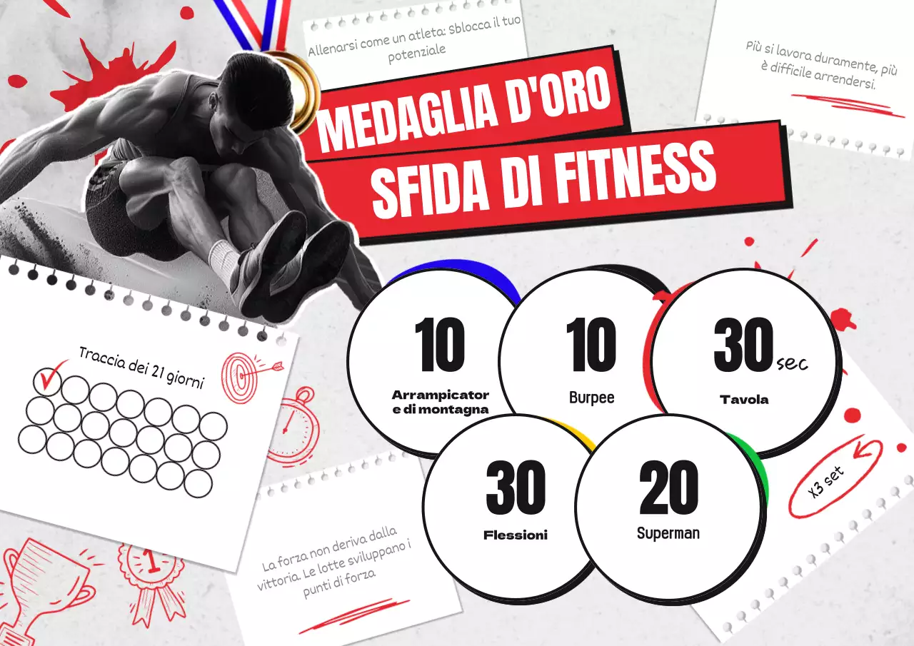 Pianificatore del piano di allenamento per il fitness in grassetto grigio-rosso