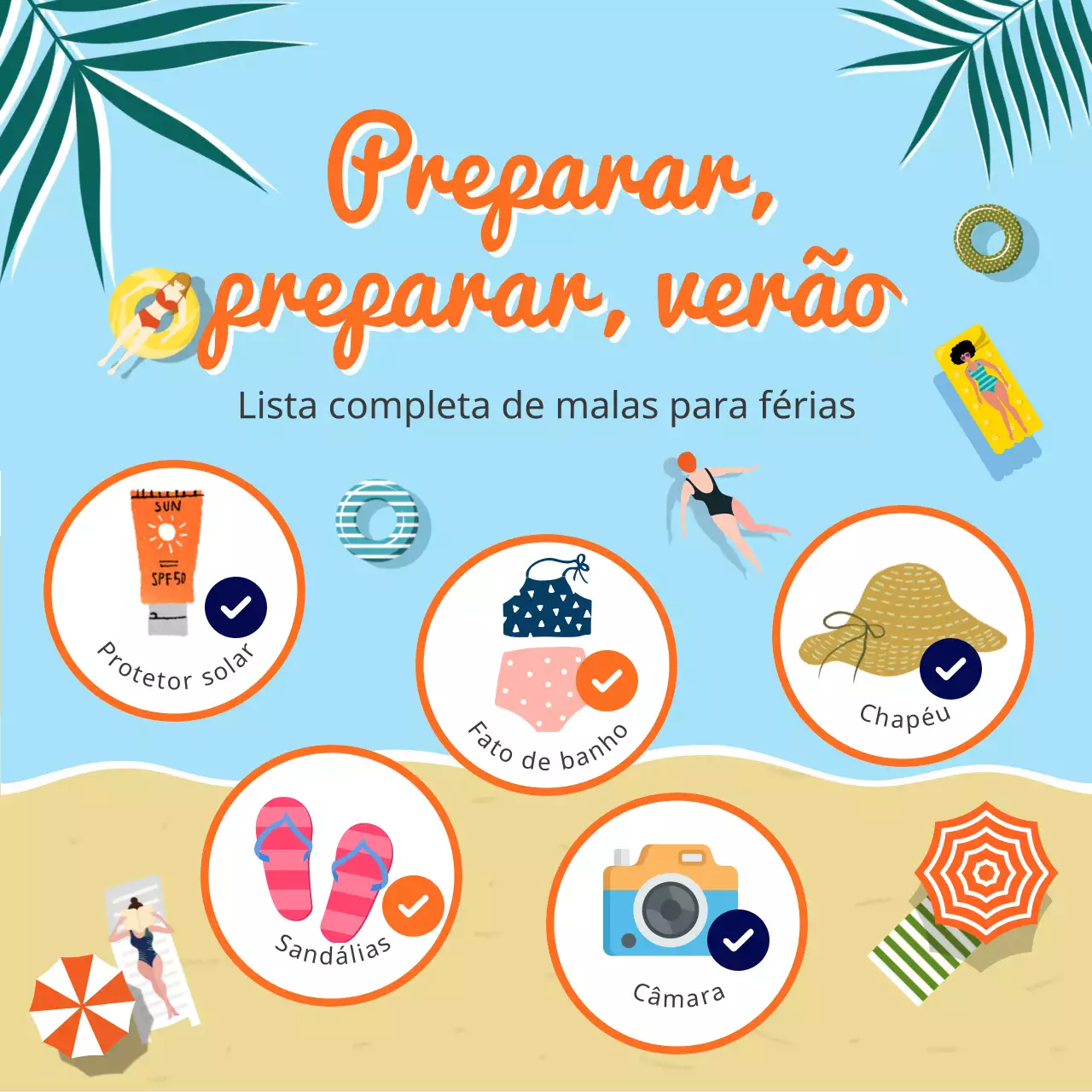 Lista de controlo dos artigos para as férias de verão