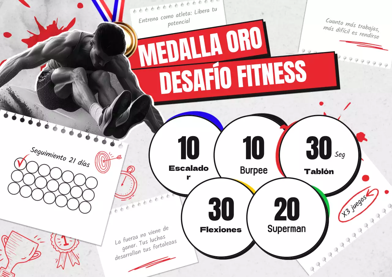 Planificador de ejercicios de fitness gris, rojo y en negrita