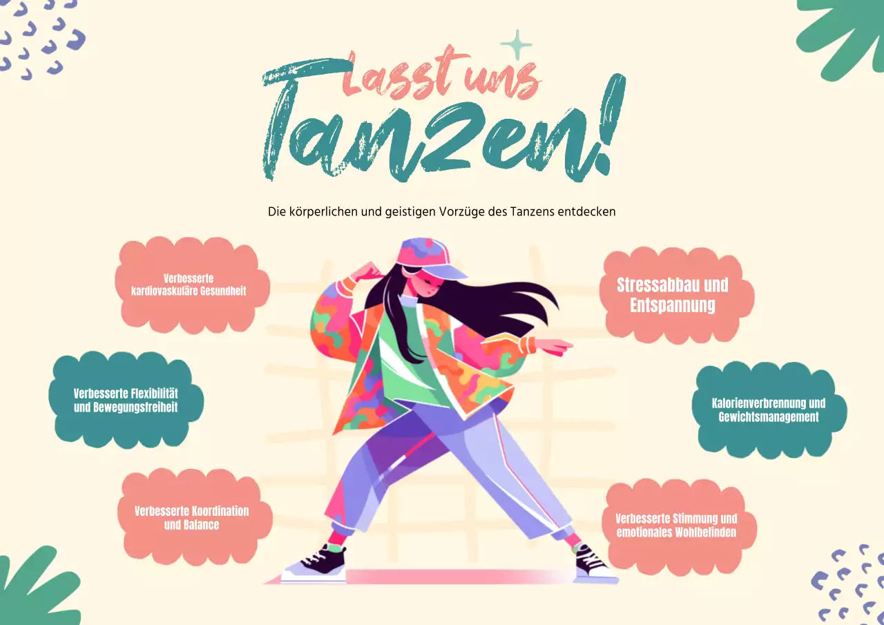 Grün und Rosa Minimal Illustration Vorteile des Tanzens