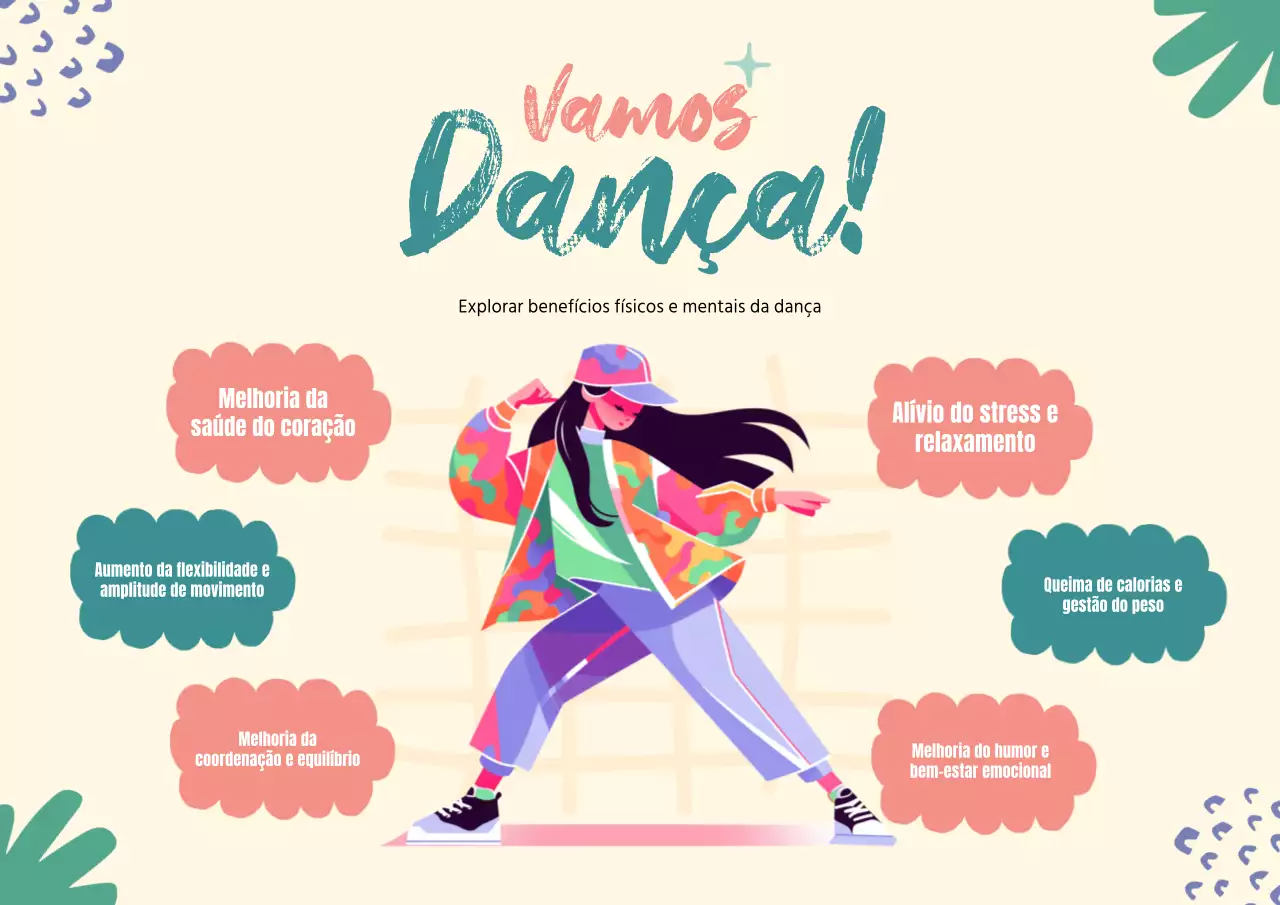 Verde e cor-de-rosa Ilustração minimalista Benefícios da dança