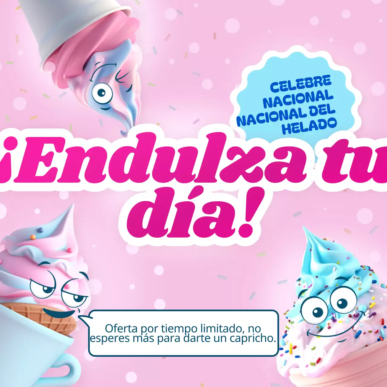 Pink Sky blue Flashy Promoción del Día Nacional del Helado