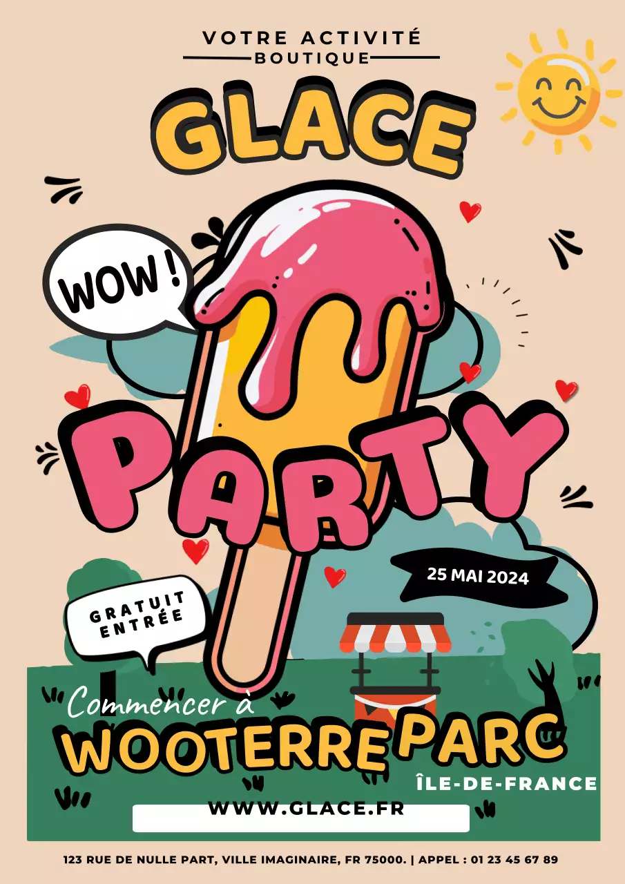 Invitation Retro Ice Cream Party jaune et rouge