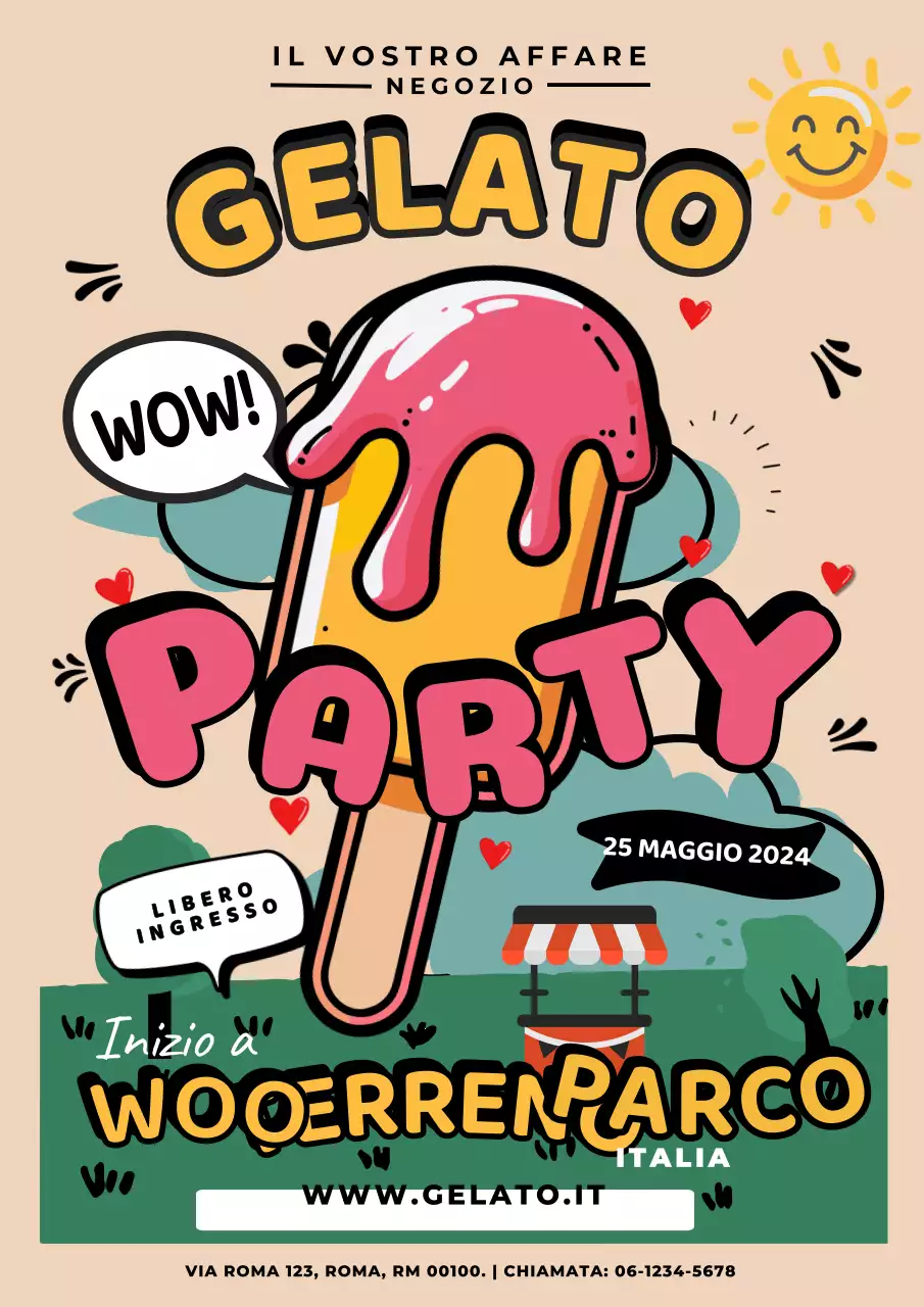 Invito alla festa del gelato retrò giallo e rosso