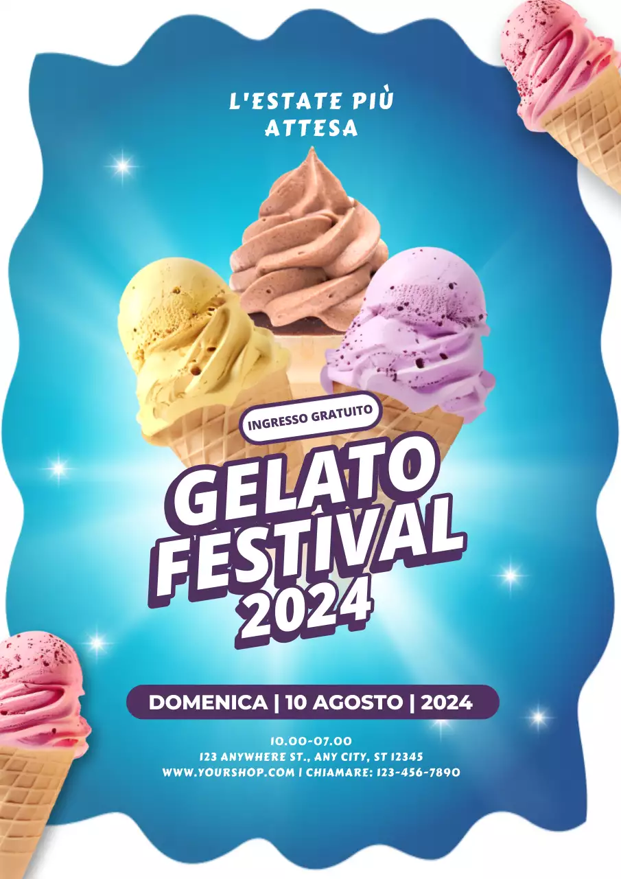 Invito al Festival del Gelato di base blu e bianco