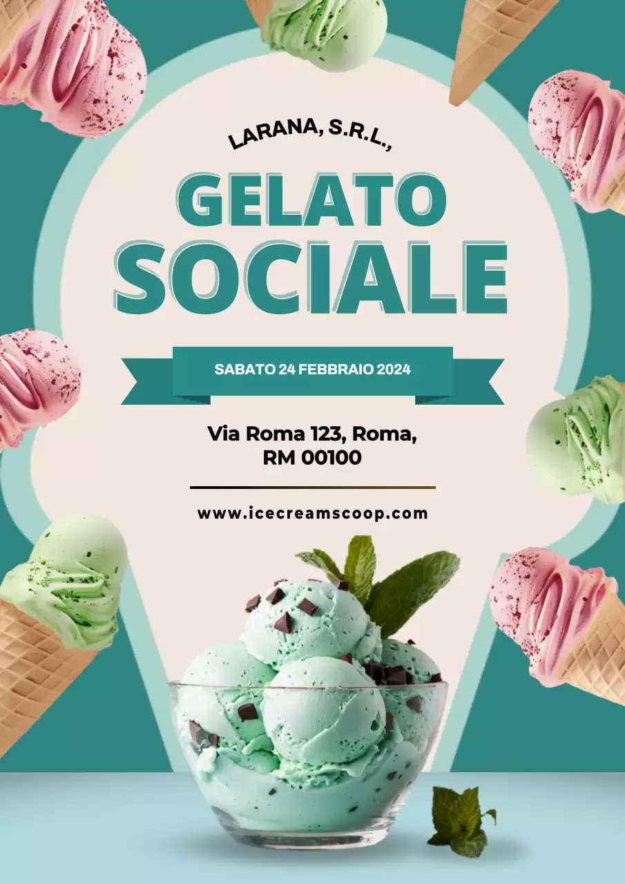 Invito all'apertura di una gelateria minimalista in verde e rosa