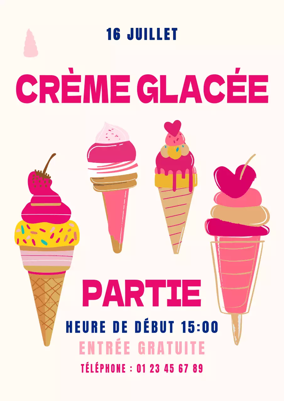 Invitation à la fête de la crème glacée blanche, rose et verte