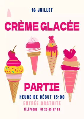 Invitation à la fête de la crème glacée blanche, rose et verte