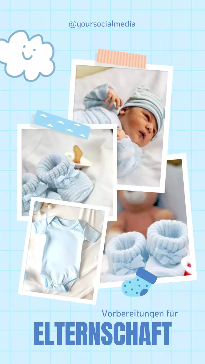 Blau Minimal Collage Baby Dusche Feier Einladung