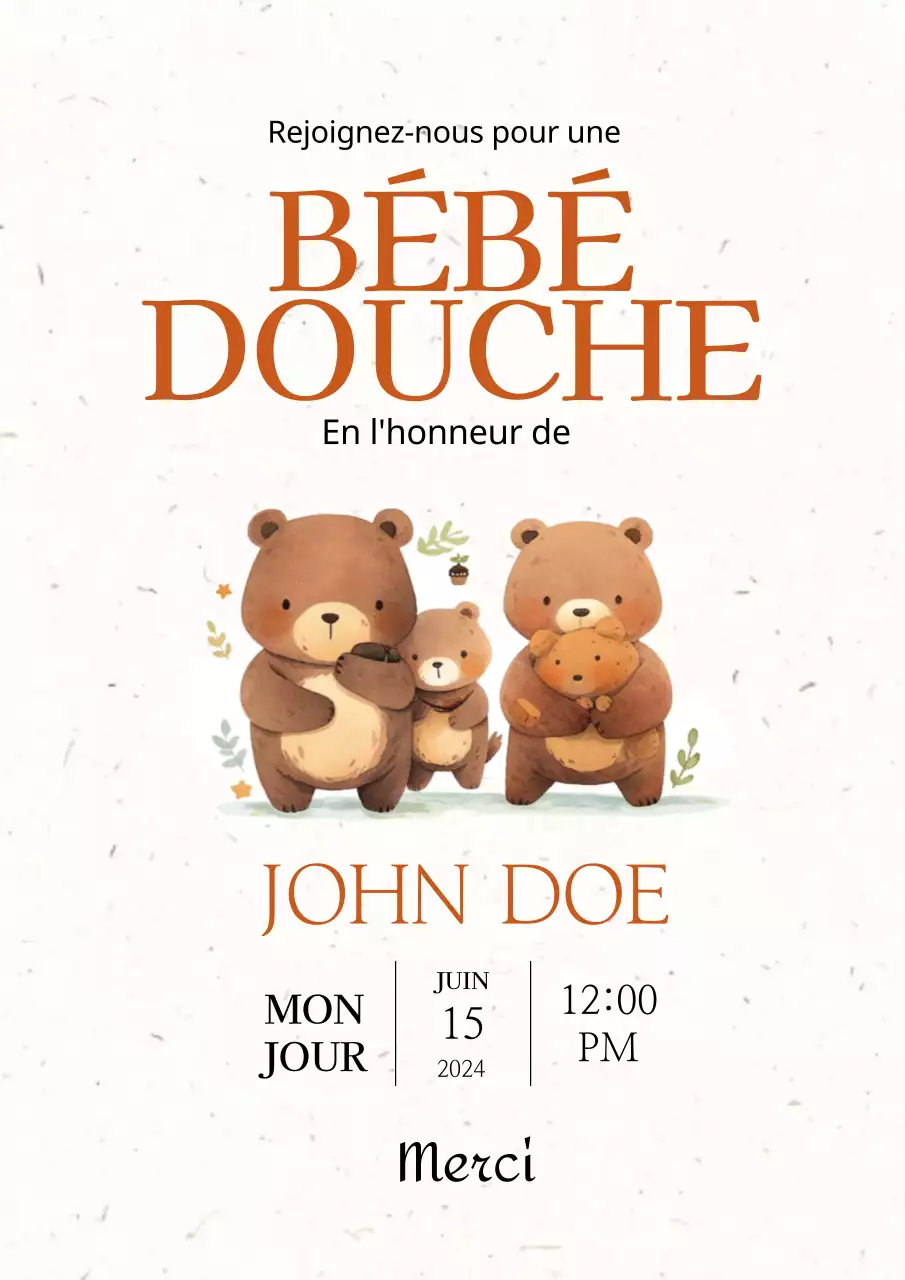 Invitation à la fête de bébé simple et brune