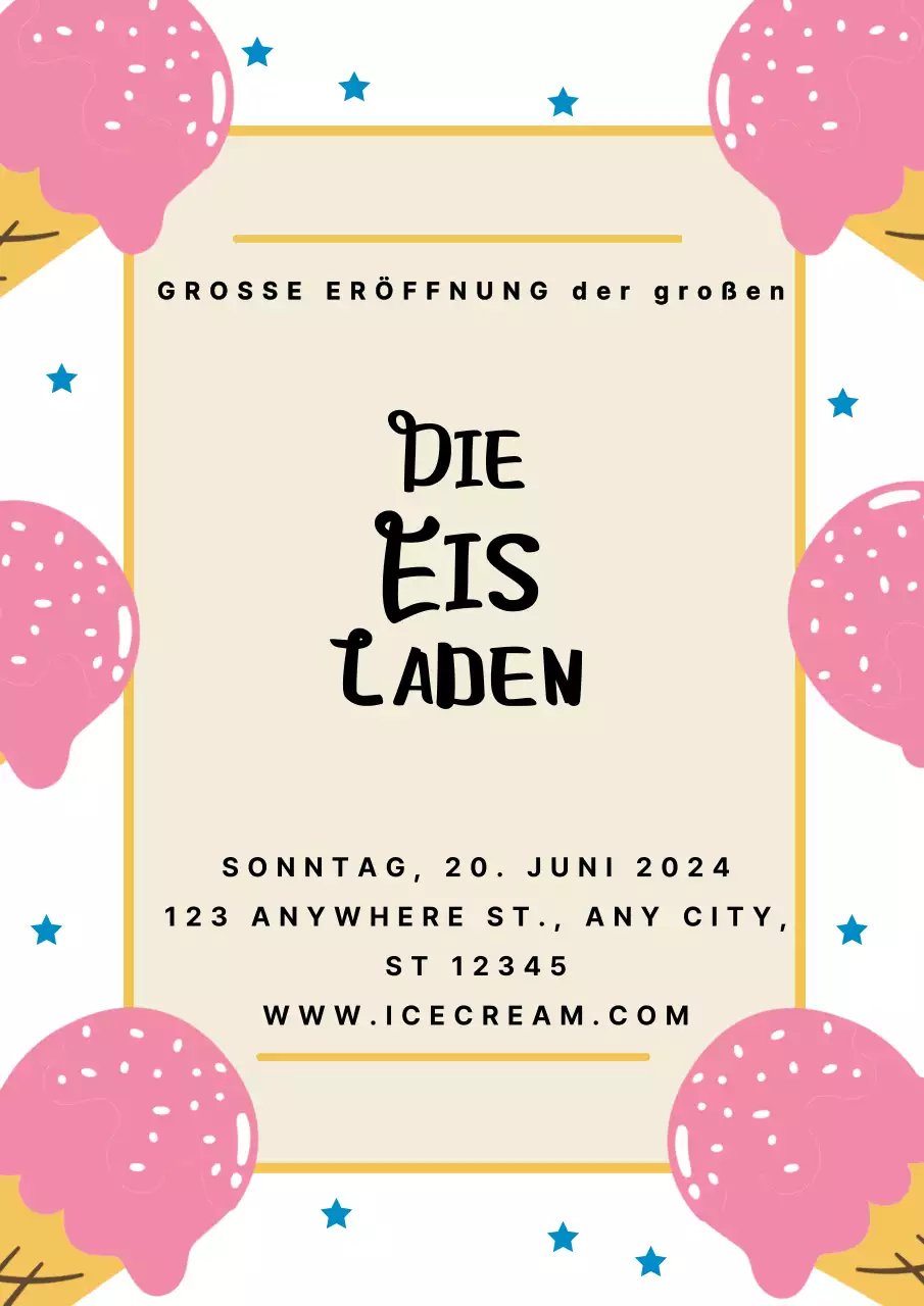 Rosa und Weiß Einfache Einladung zur Eröffnung einer Eisdiele