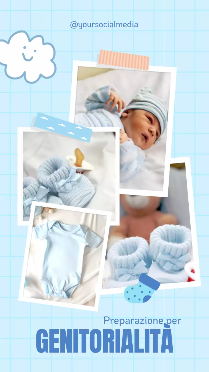 Invito di celebrazione per baby shower con collage minimale blu