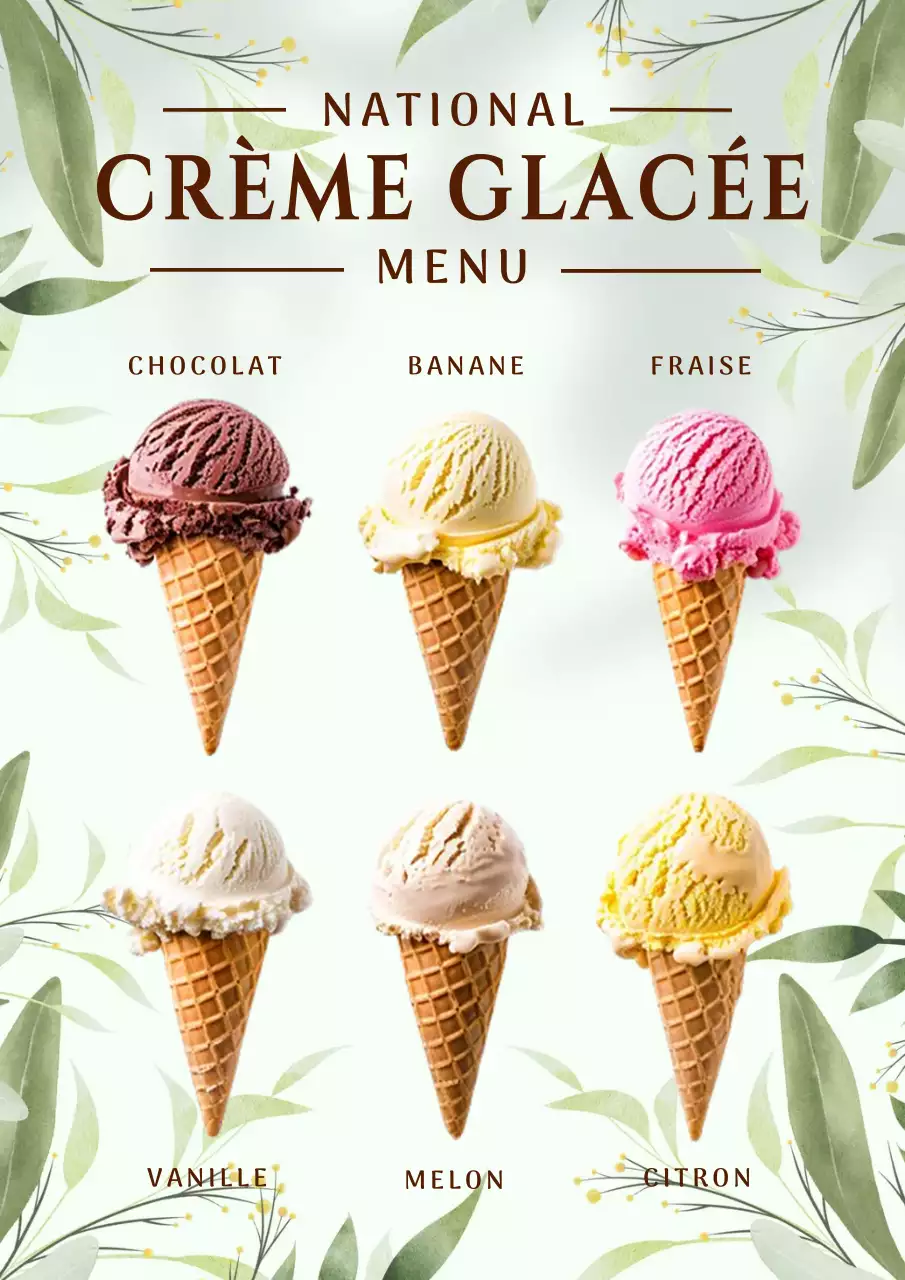 Green Khaki Olive Ice Cream Menu Cafe Restaurant
