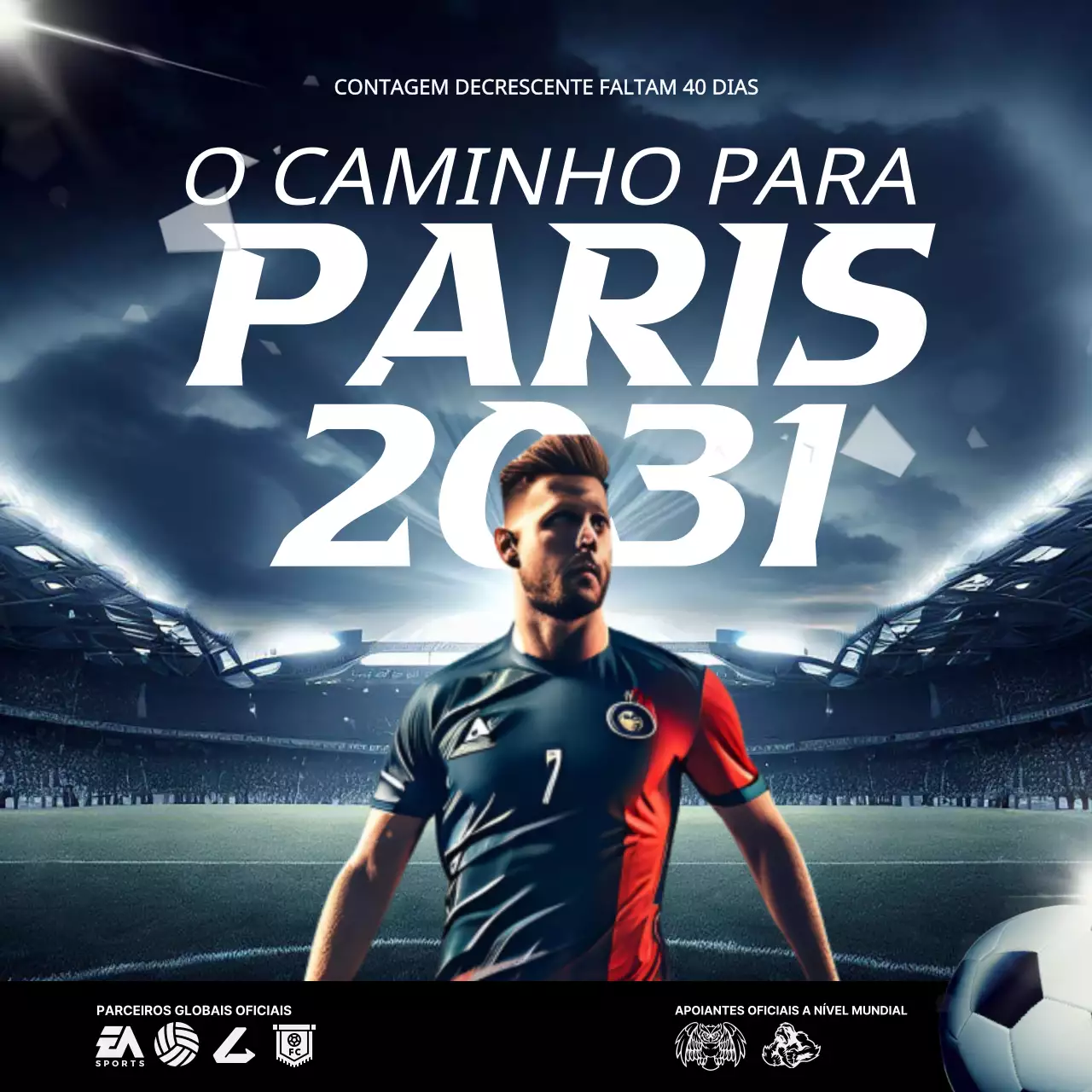 Evento de futebol moderno azul e branco