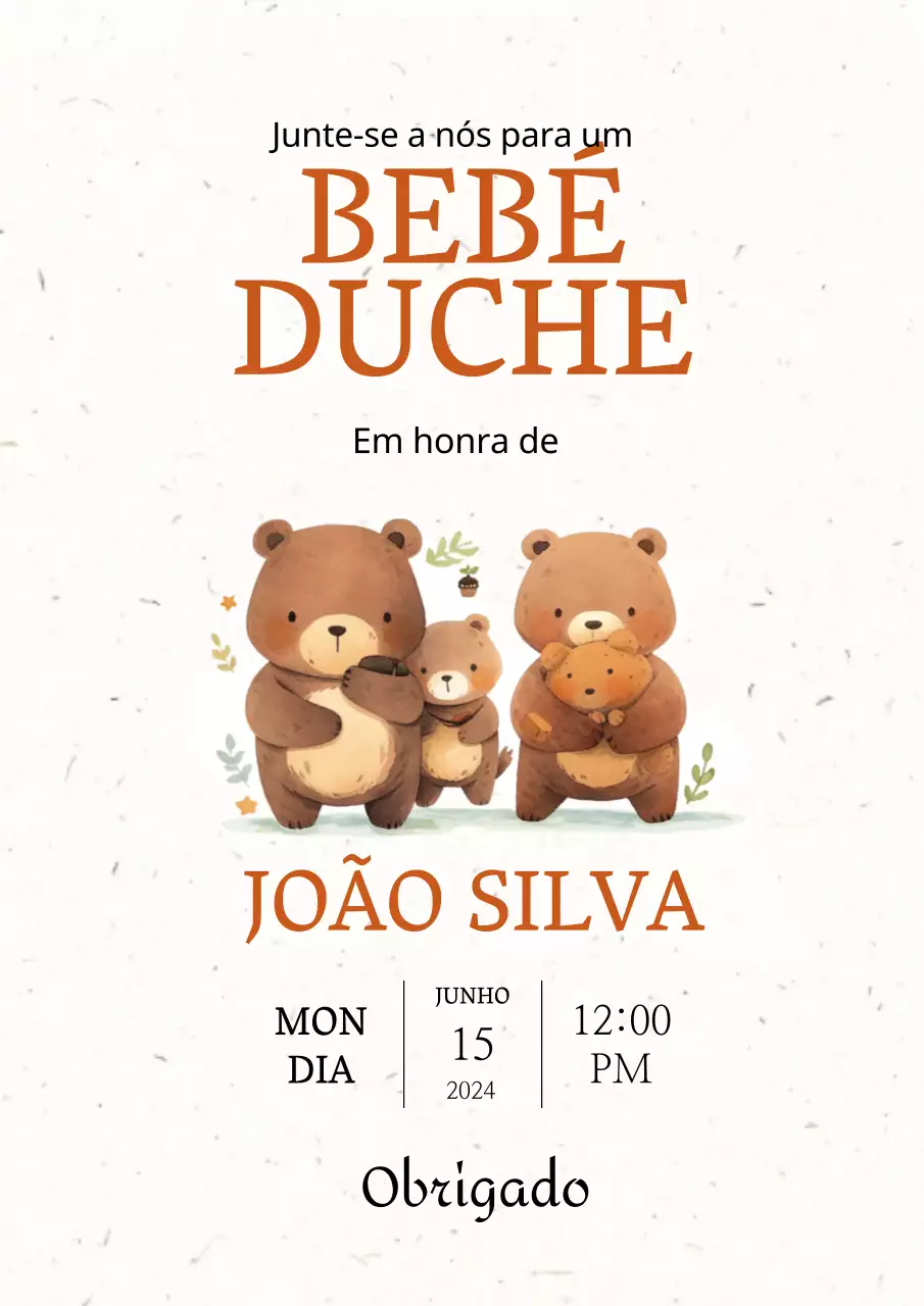 Convite de chá de bebé simples castanho
