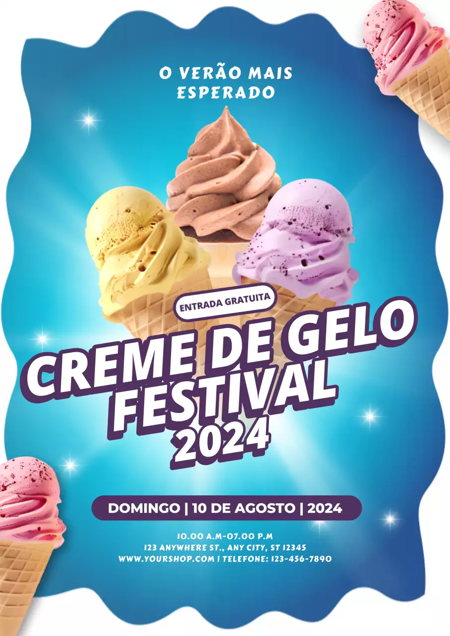 Convite para festival de gelados em azul e branco