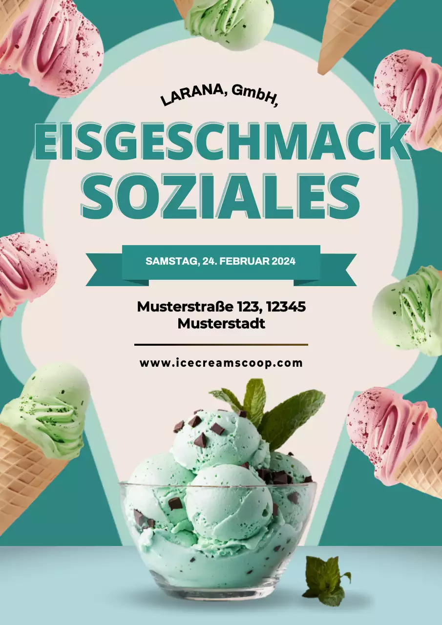 Grün und rosa minimalistische Eröffnung Eisdiele Einladung