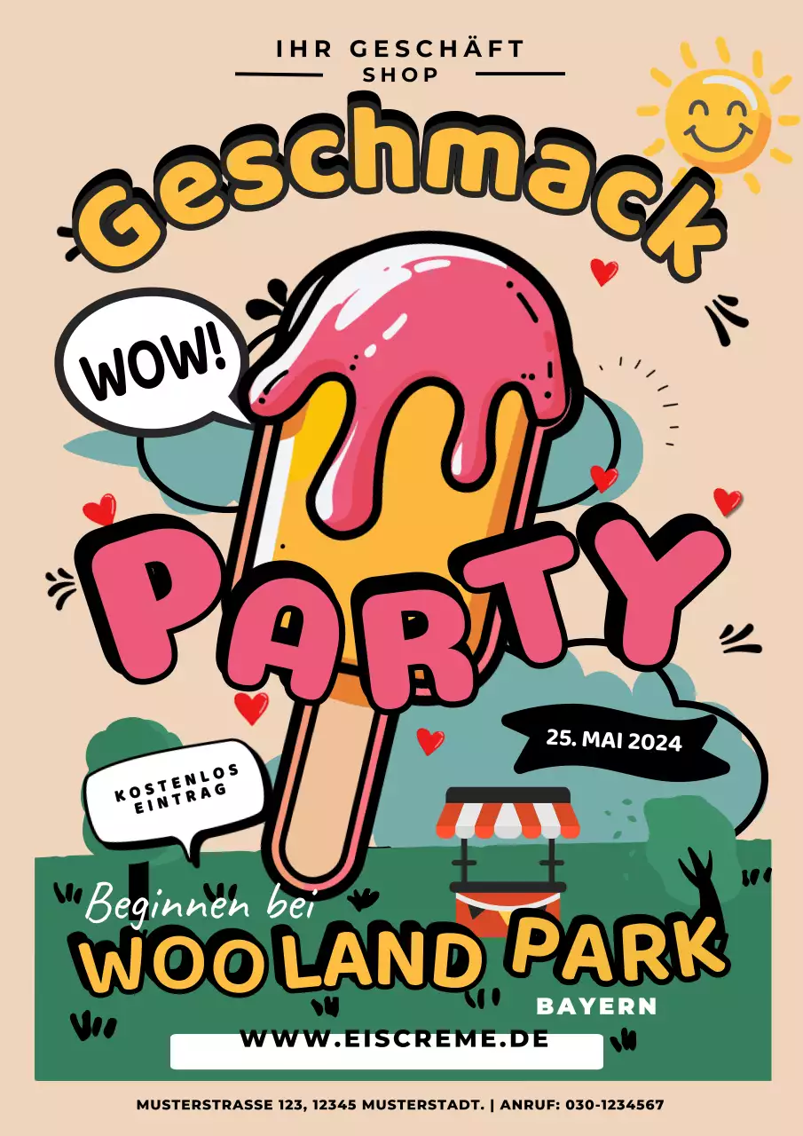 gelb und rot Retro Eiscreme Party Einladung