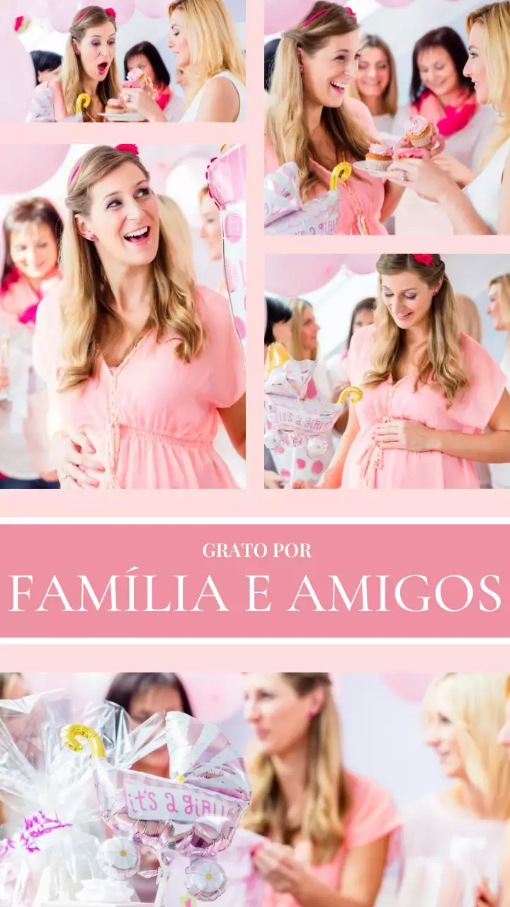 Promoção de chá de bebé com colagem minimalista cor-de-rosa