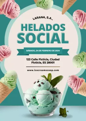 Invitación minimalista verde y rosa para inauguración de heladería