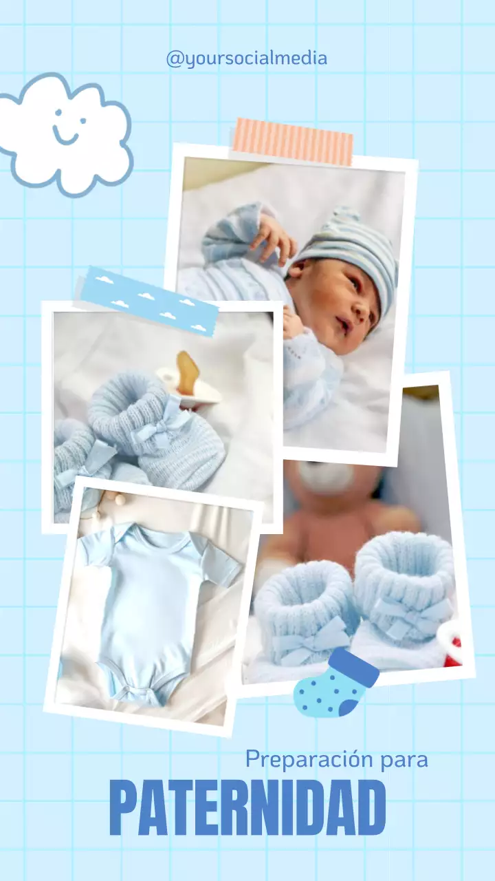 Invitación de celebración de baby shower en collage minimalista azul