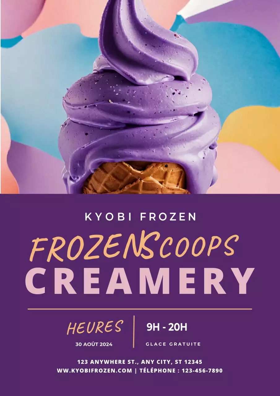 invitation élégante pour un magasin de glaces en violet et orange