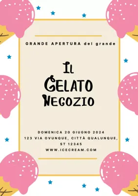 Invito semplice all'apertura di una gelateria in rosa e bianco