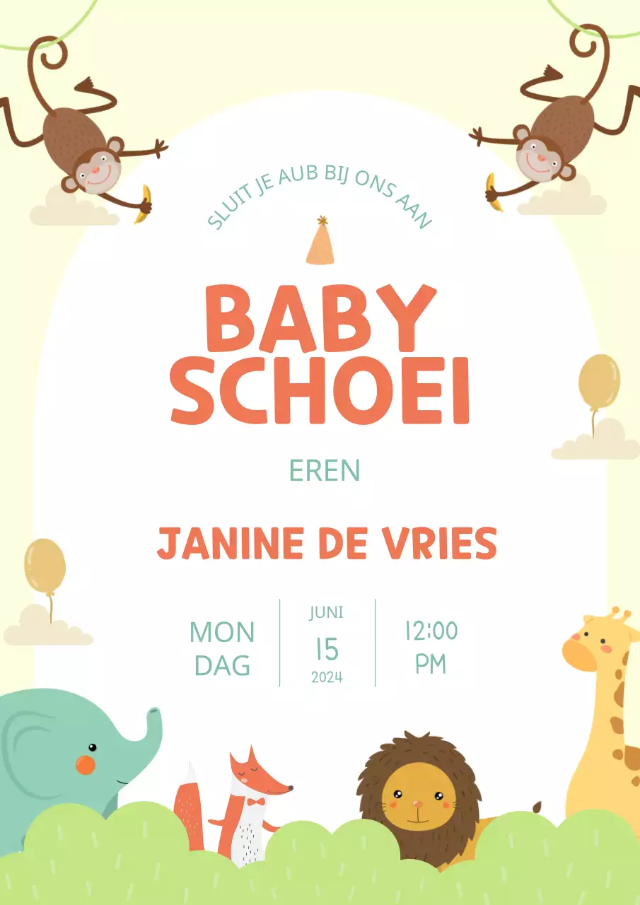 Gele Schattige Baby Shower Uitnodiging
