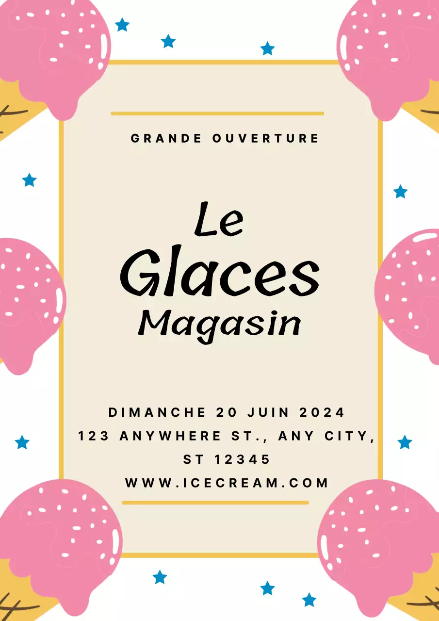 Invitation rose et blanche pour l'ouverture d'un magasin de crème glacée