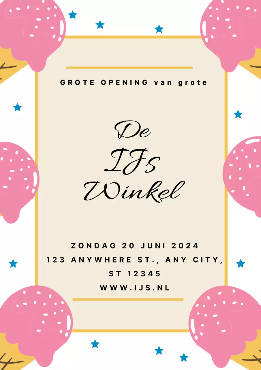 Uitnodiging roze en witte eenvoudige ijswinkel voor grote opening