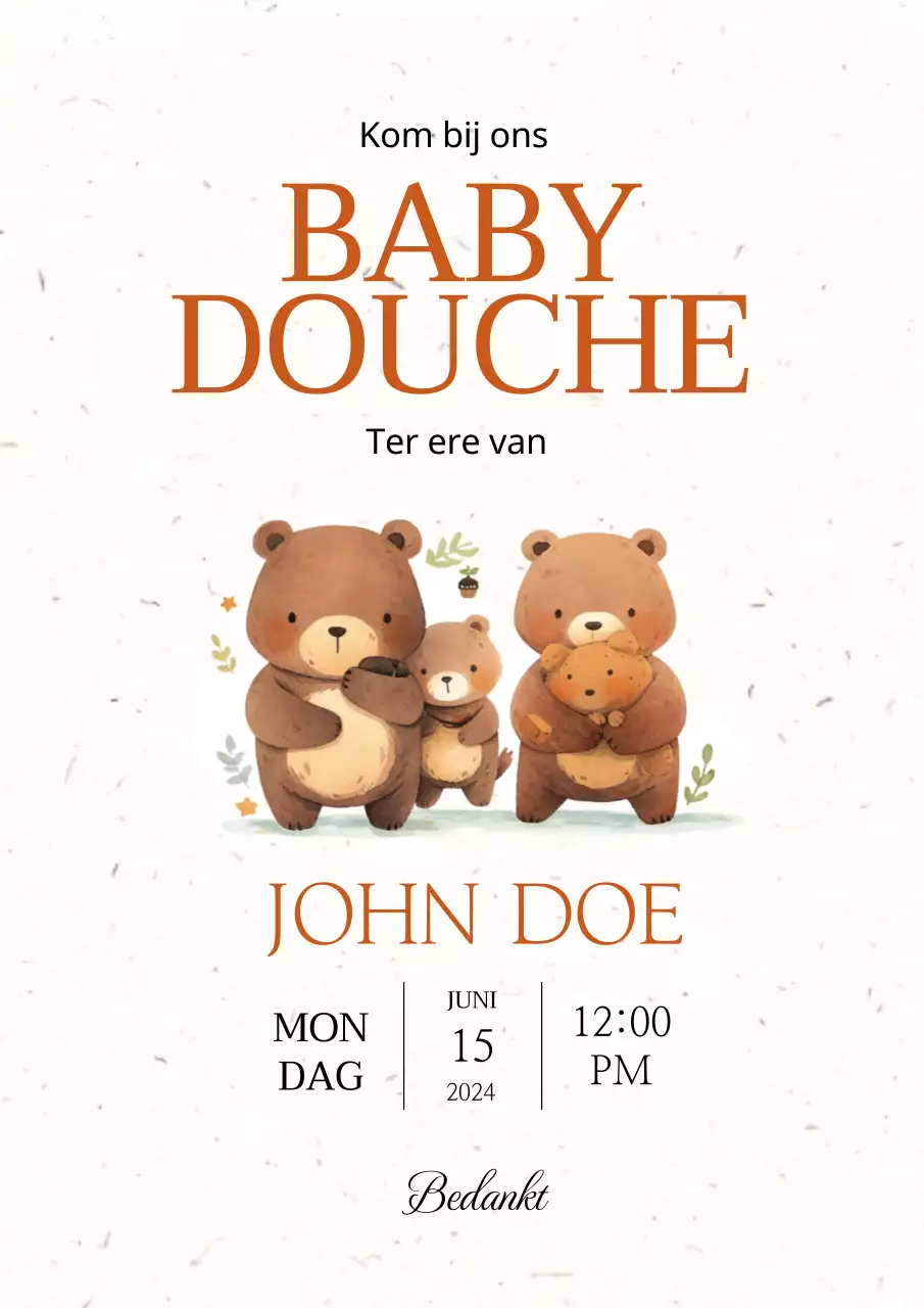 Bruine eenvoudige uitnodiging voor baby shower