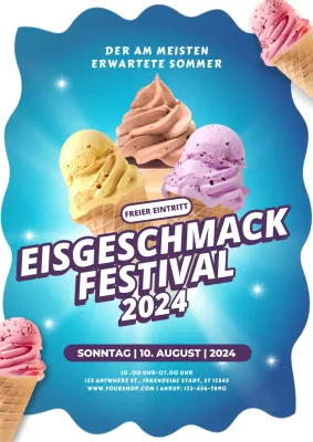 Blaue und weiße Basic-Eiscreme-Festival-Einladung