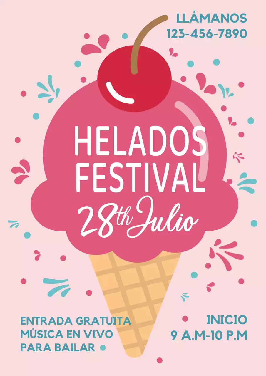 Invitación sencilla roja y rosa a la Fiesta del Helado