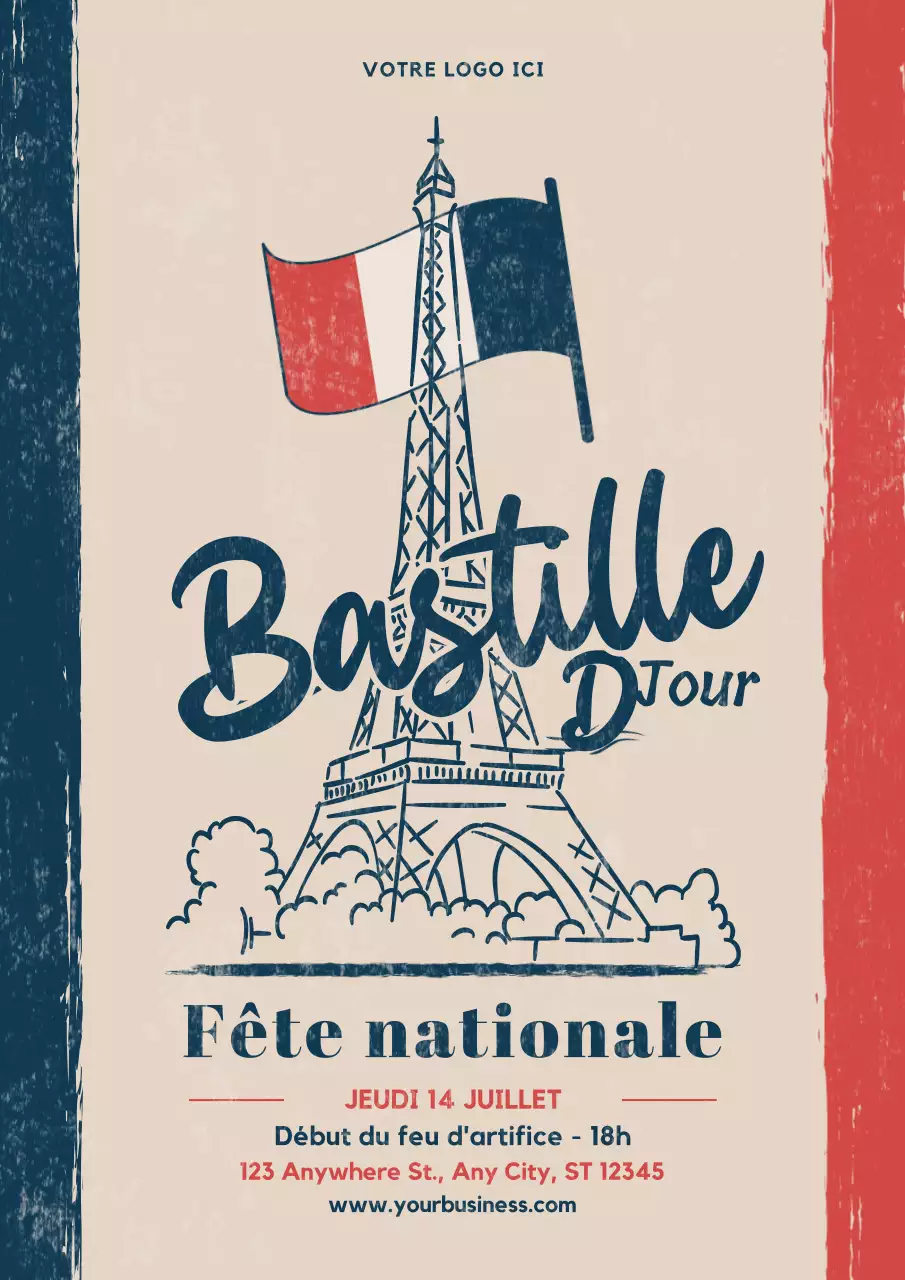 Beige Retro Bastille Day Annonce
