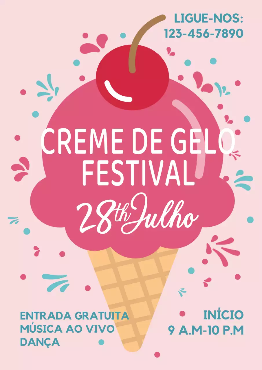Convite simples vermelho e cor-de-rosa para o Festival do Gelado