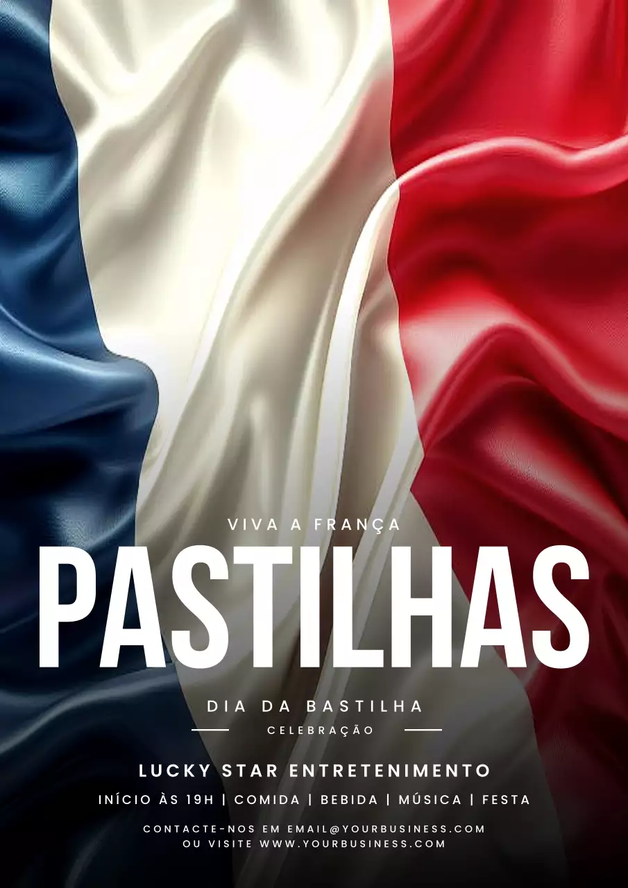 Folheto de celebração do Dia da Bastilha vermelho e azul