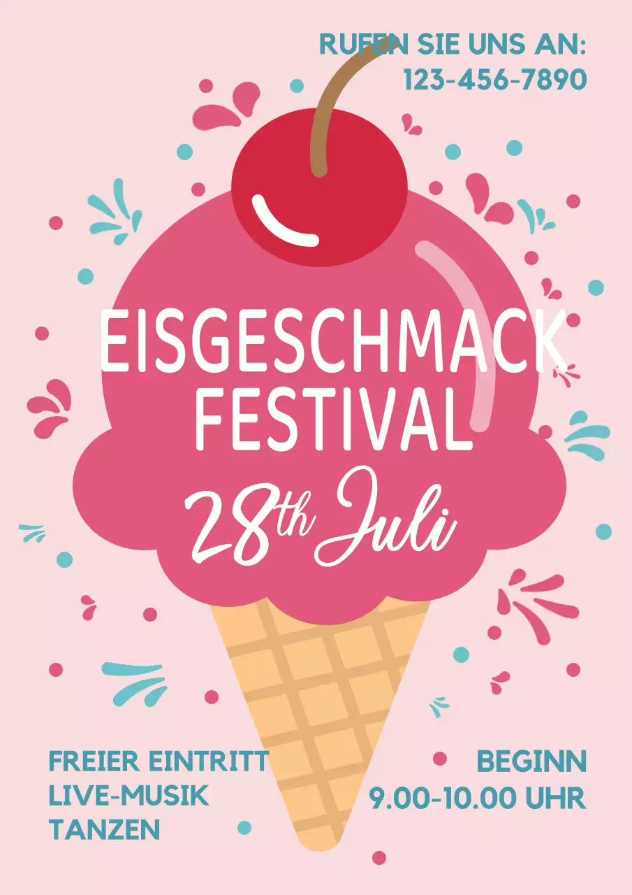 rot und rosa einfache Eiscreme-Festival-Einladung