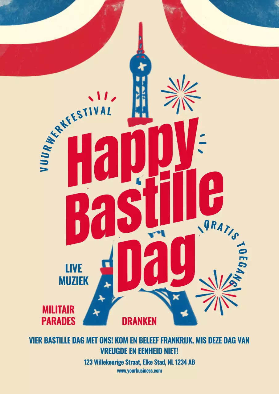 Blauw en rood vet Happy Bastille Day Flyer