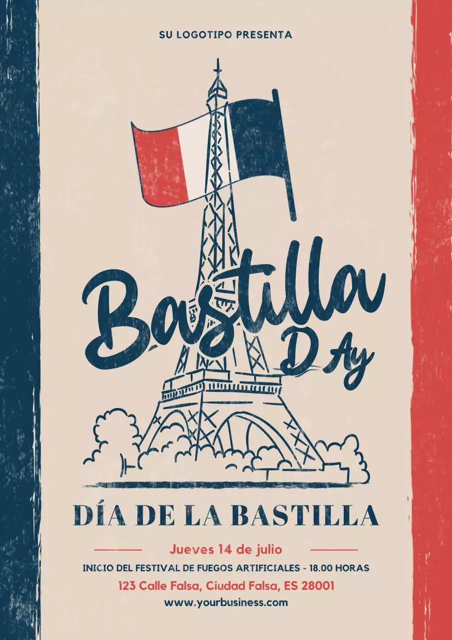 Anuncio retro beige del Día de la Bastilla