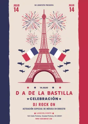 Volante moderno rojo y azul para la celebración del Día de la Bastilla