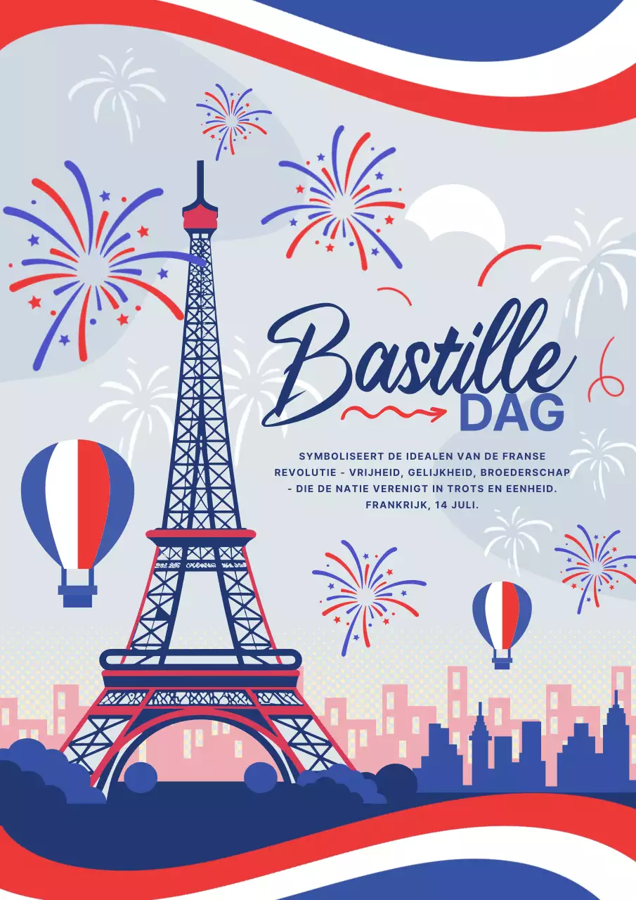 Flyer voor de viering van de blauwe en rode basisviering van Happy Bastille Day